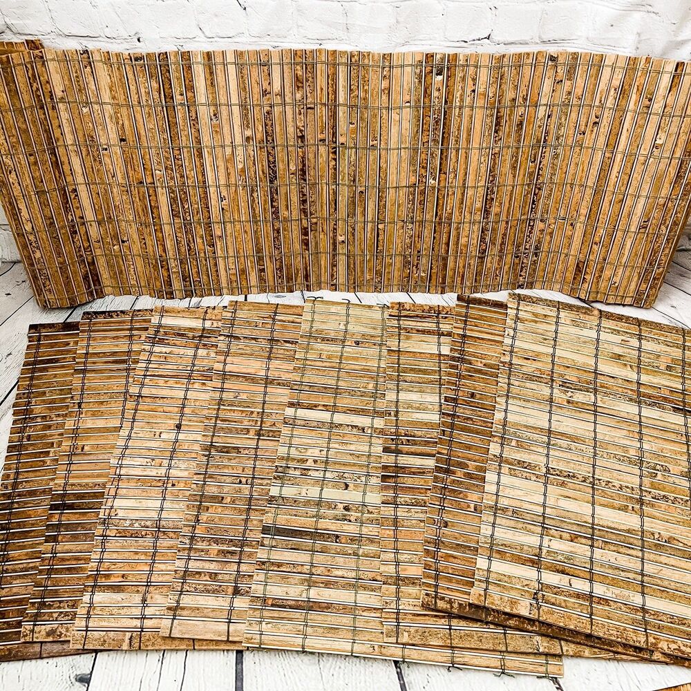Vtg Lot 8 Nautical Bamboo Reed Wood Placemats & Table Runner Tiki Bar Tropical